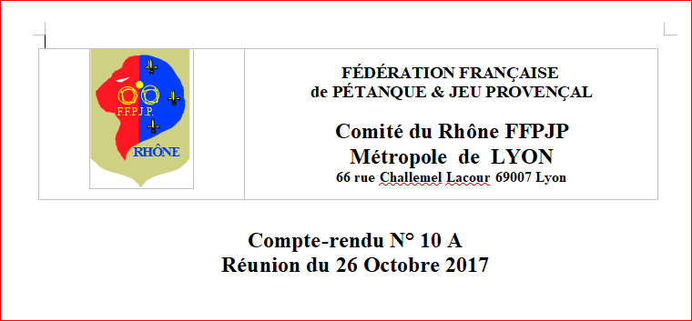 C.R. CD 69 REUNION DU 26 OCTOBRE 2017 C.R. CD 69 REUNION DU 26 OCTOBRE 2017