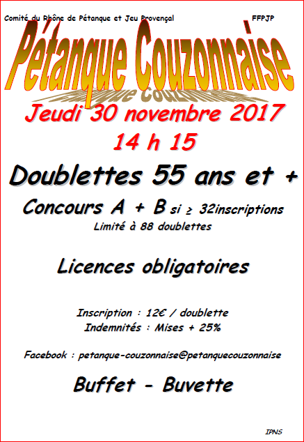 Concours doublette vétérans jeudi 30 novembre 2017 couzon