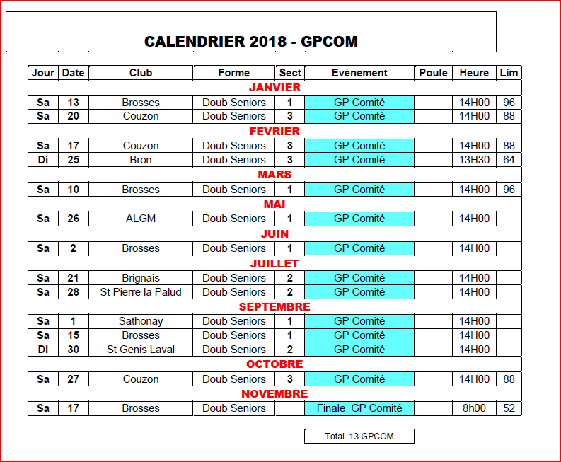CALENDRIER 2018  GPCOM
