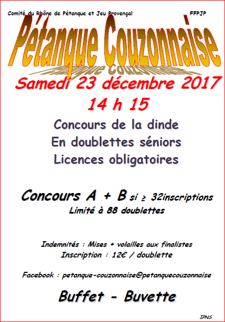 Concours de la dinde à Couzon le samedi 23 décembre 2017 Concours de la dinde à Couzon le samedi 23 décembre 2017
