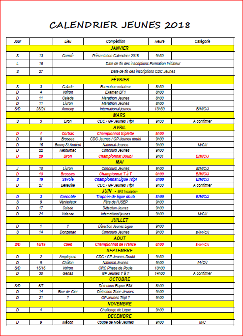 CALENDRIER JEUNE 2018