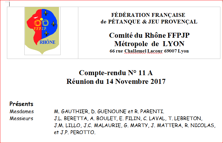 Compte-rendu N° 11 A Réunion du 14 Novembre 2017