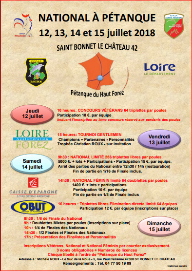 Nationnal de pétanque 12.13.14.15 juillet 2018 Saint bonnet le chateau Nationnal de pétanque 12.13.14.15 juillet 2018 Saint bonnet le chateau