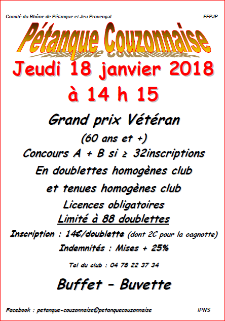 Concours vétérans jeudi 18 janvier 2018 CD69-Couzon au Mont d'Or