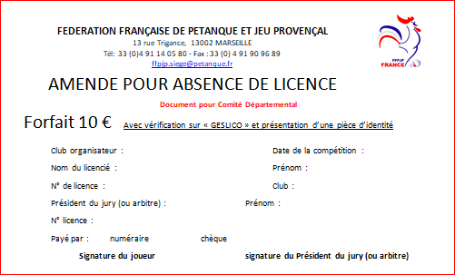 Document AMENDE POUR ABSENCE DE LICENCE