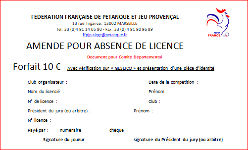 Document AMENDE POUR ABSENCE DE LICENCE Document AMENDE POUR ABSENCE DE LICENCE