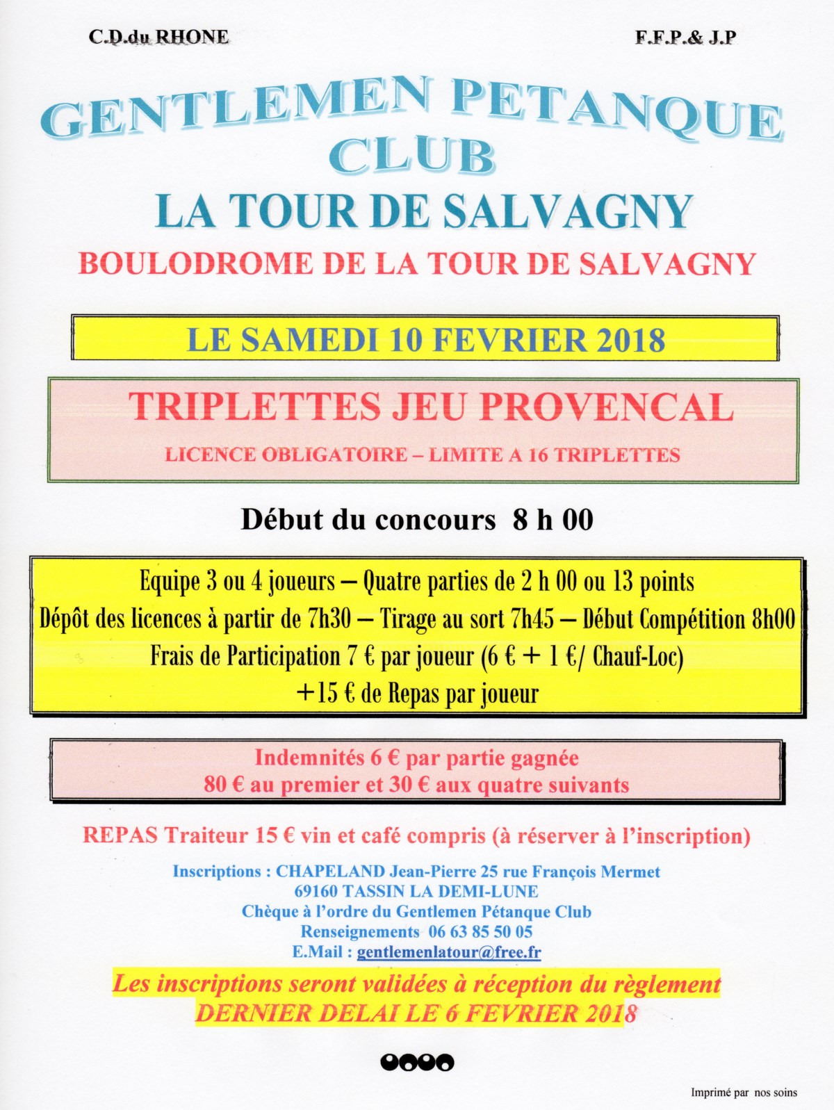 Concours samedi 10 février 2018 triplette provençal la Tour de salvagny