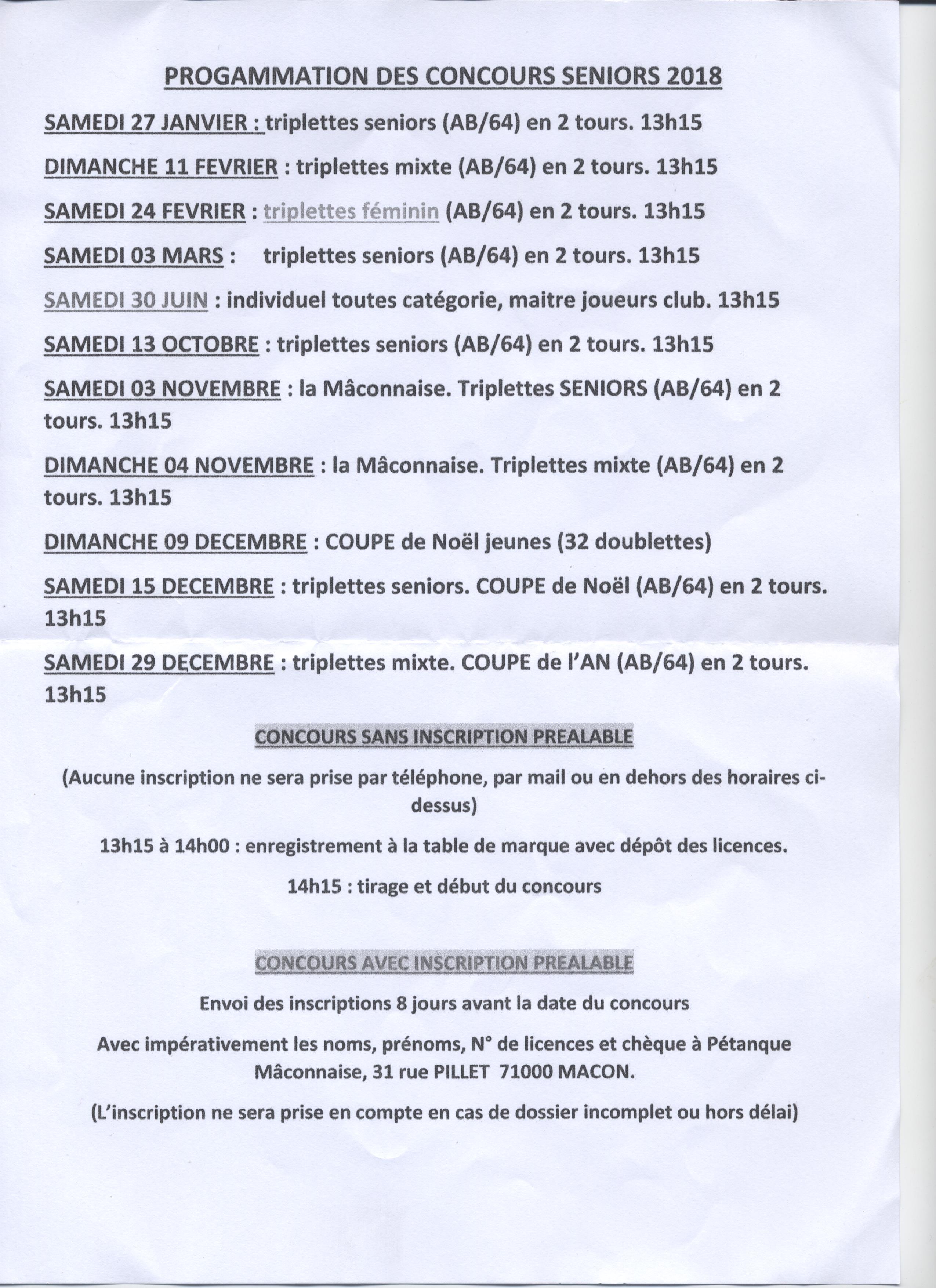 Concours calendrier Macon 2018