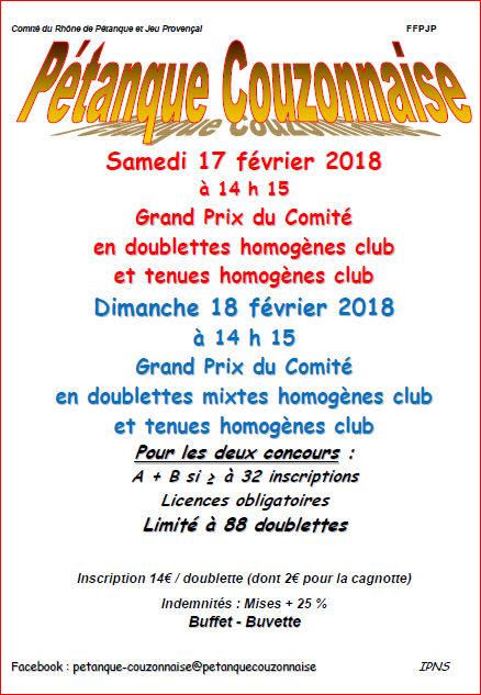 Concours GPCom du samedi 17 février et du GPMixt du dimanche 18 février 2018 CD69-Couzon au Mont d'Or
