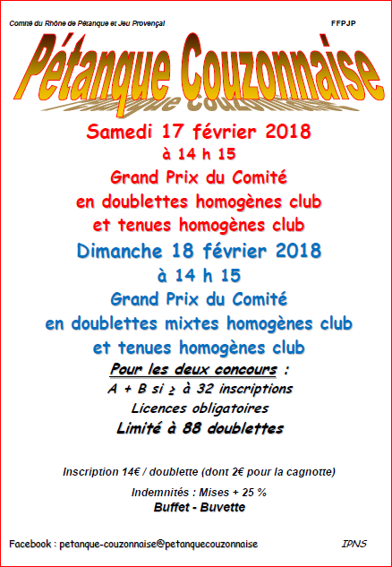Concours GPCom du samedi 17 février et du GPMixt du dimanche 18 février 2018 CD69-Couzon au Mont d'Or Concours GPCom du samedi 17 février et du GPMixt du dimanche 18 février 2018 CD69-Couzon au Mont d'Or