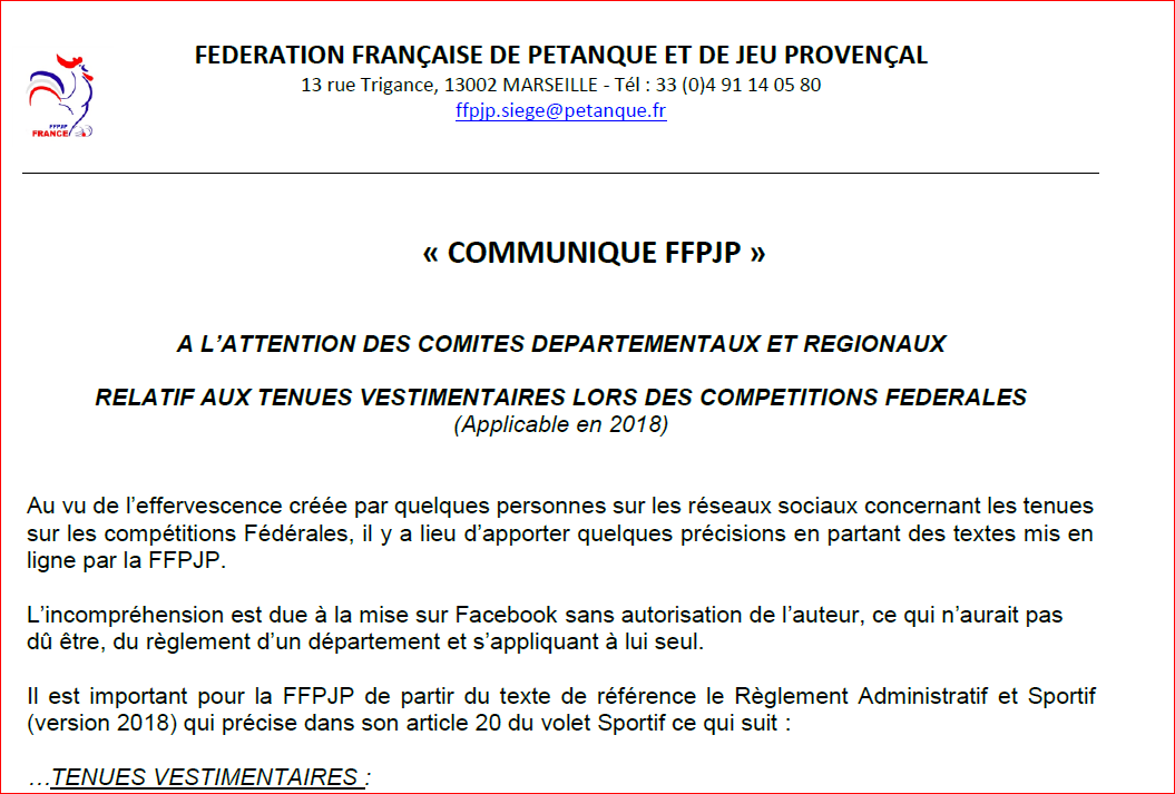 « COMMUNIQUE FFPJP »