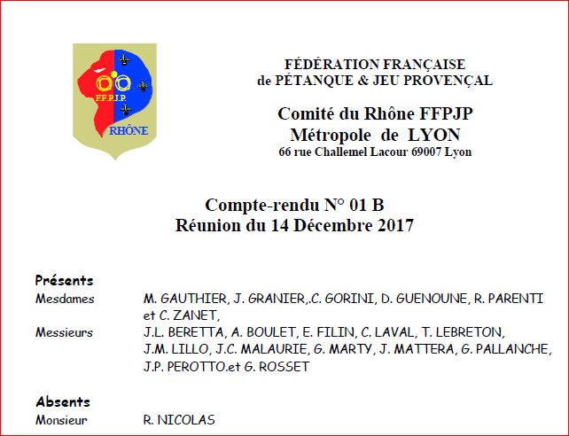 Compte-rendu N° 01 B Réunion du 14 Décembre 2017