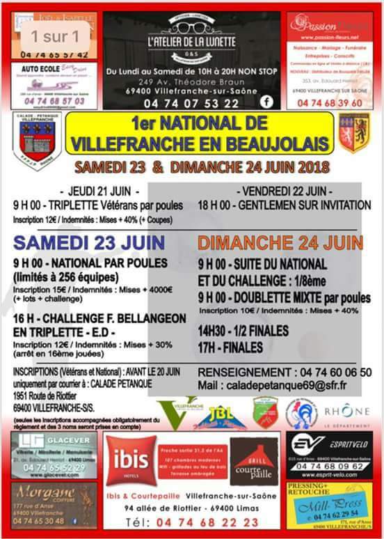 1 er NATIONAL DE VILLEFRANCHE EN BEAUJOLAIS samedi 23 et dimanche 24 juin 2018