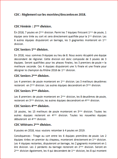 CDC : Règlement sur les montées/descentes en 2018. CDC : Règlement sur les montées/descentes en 2018.