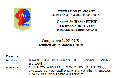 Compte-rendu N° 02 B Réunion du 25 Janvier 2018 Compte-rendu N° 02 B Réunion du 25 Janvier 2018