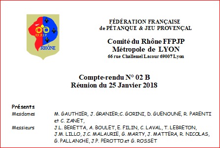 Compte-rendu N° 02 B Réunion du 25 Janvier 2018