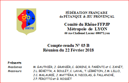 Compte-rendu N° 03 B Réunion du 22 Février 2018 Compte-rendu N° 03 B Réunion du 22 Février 2018