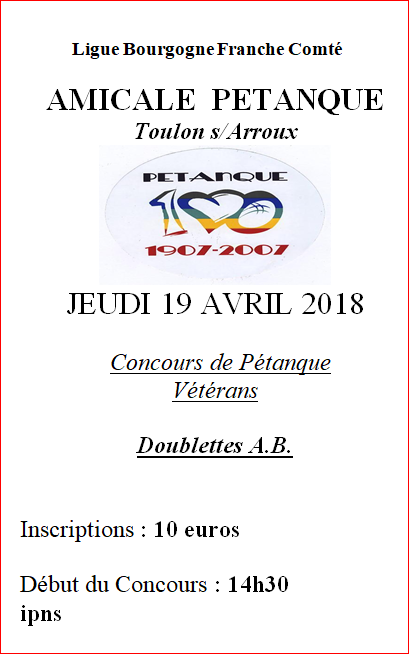 Concours vétérans JEUDI 19 AVRIL 2018