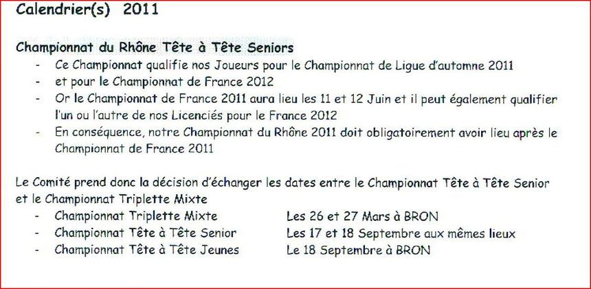 ATTENTION CHANGEMENT  Championnat du Rhône 