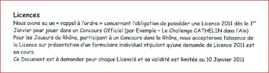 ATTENTION LICENCES 2011 ATTENTION LICENCES 2011