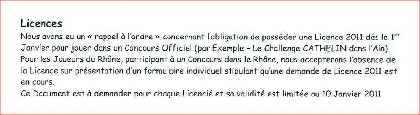 ATTENTION LICENCES 2011