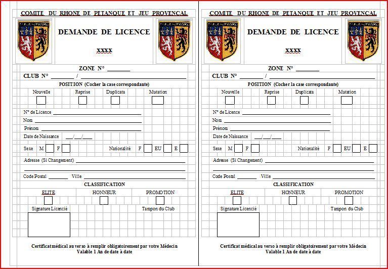 Demande de licence et certificat médical 2011