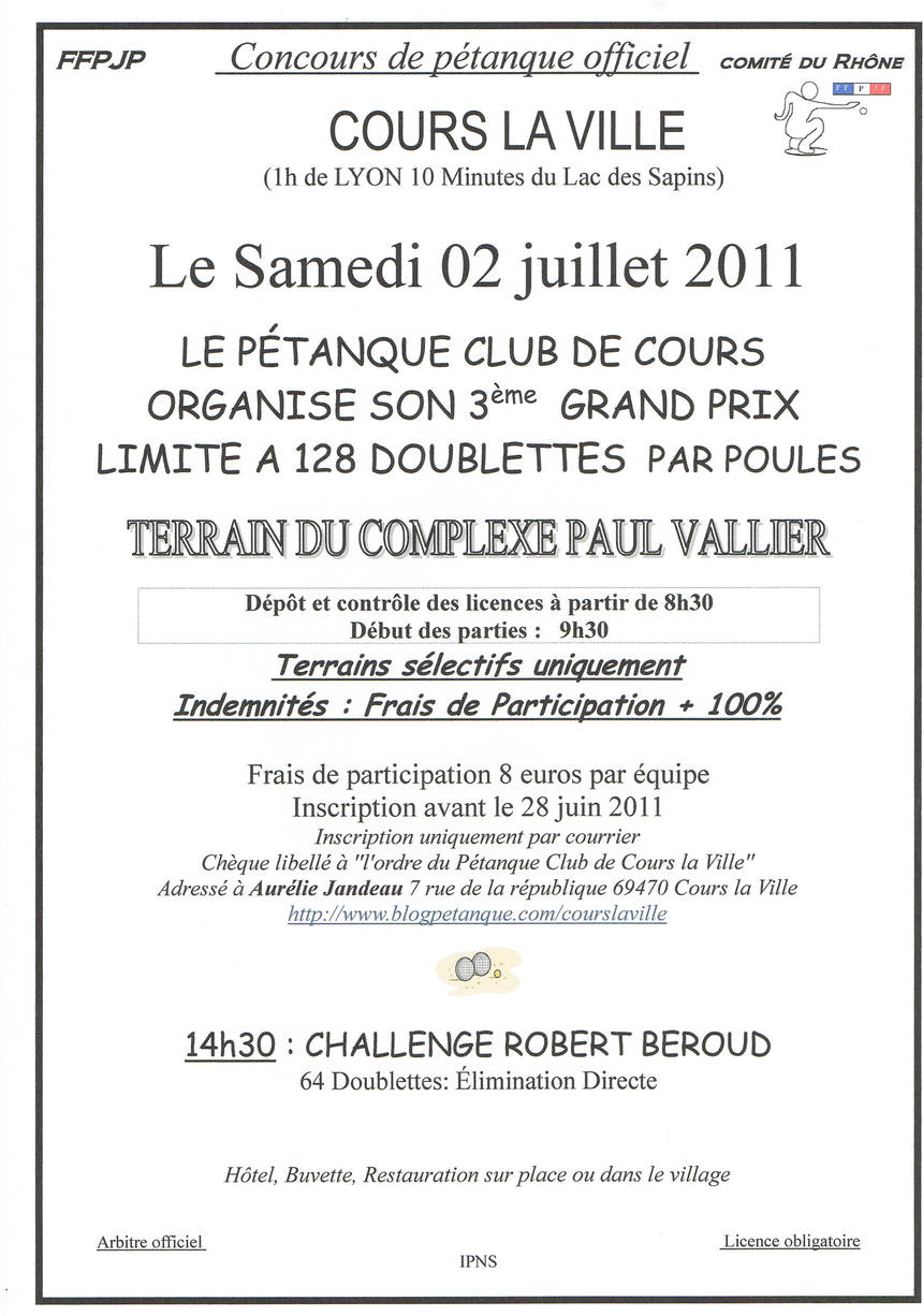 Grand Prix du Pétanque Club de Cours La Ville Grand Prix du Pétanque Club de Cours La Ville