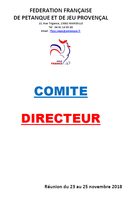 Compte-rendu Comité Directeur Novembre 2018 Compte-rendu Comité Directeur Novembre 2018