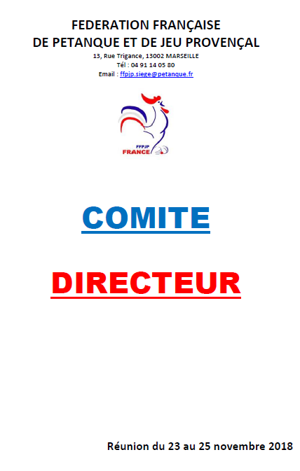 Compte-rendu Comité Directeur Novembre 2018