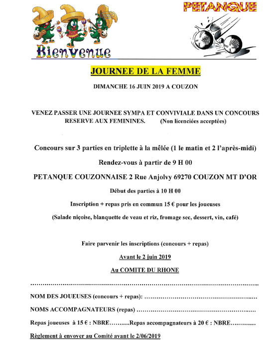 Concours de la journée de la femme qui se déroulera le dimanche 16 juin à COUZON.2019