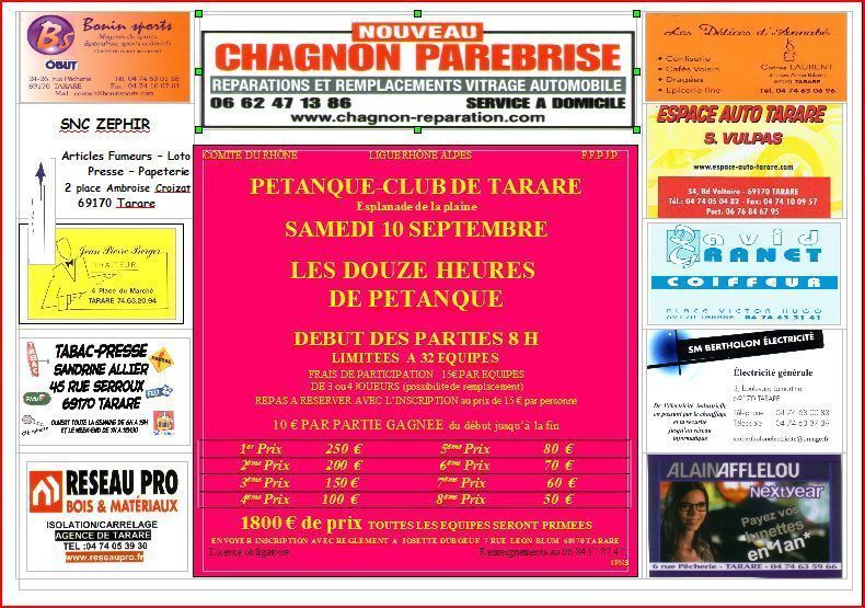 Le Pétanque-Club de Tarare a le plaisir de vous inviter à participer à son troisième «12 heures de pétanque» Le Pétanque-Club de Tarare a le plaisir de vous inviter à participer à son troisième «12 heures de pétanque»