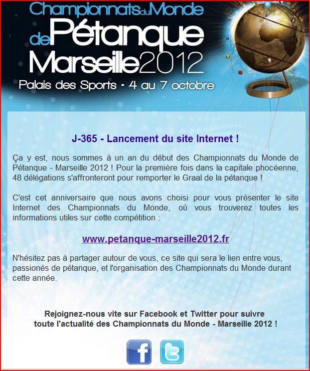 Championnats du Monde de Pétanque - Marseille 2012
