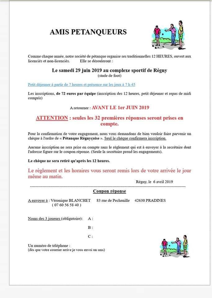 Concours 12 heures de régny samedi 29 juin 2019 Concours 12 heures de régny samedi 29 juin 2019