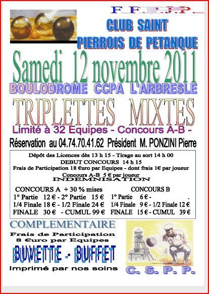 Concours samedi 12 novembre 2011 Club Saint Pierrois