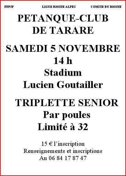 Concours le samedi 5 novembre Pétanque club de Tarare