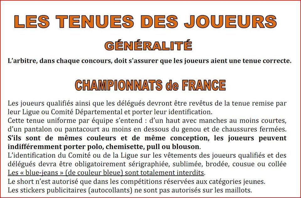 Les tenues des joueurs pour les compétitions