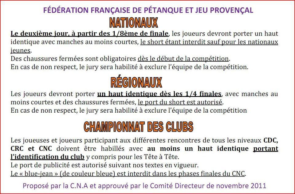 Les tenues des joueurs pour les compétitions
