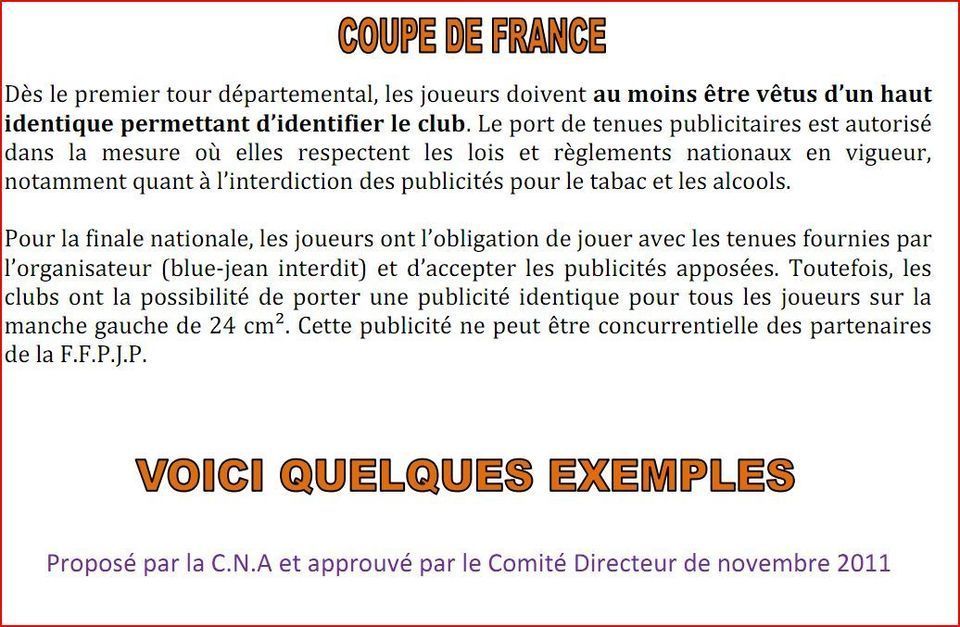 Les tenues des joueurs pour les compétitions