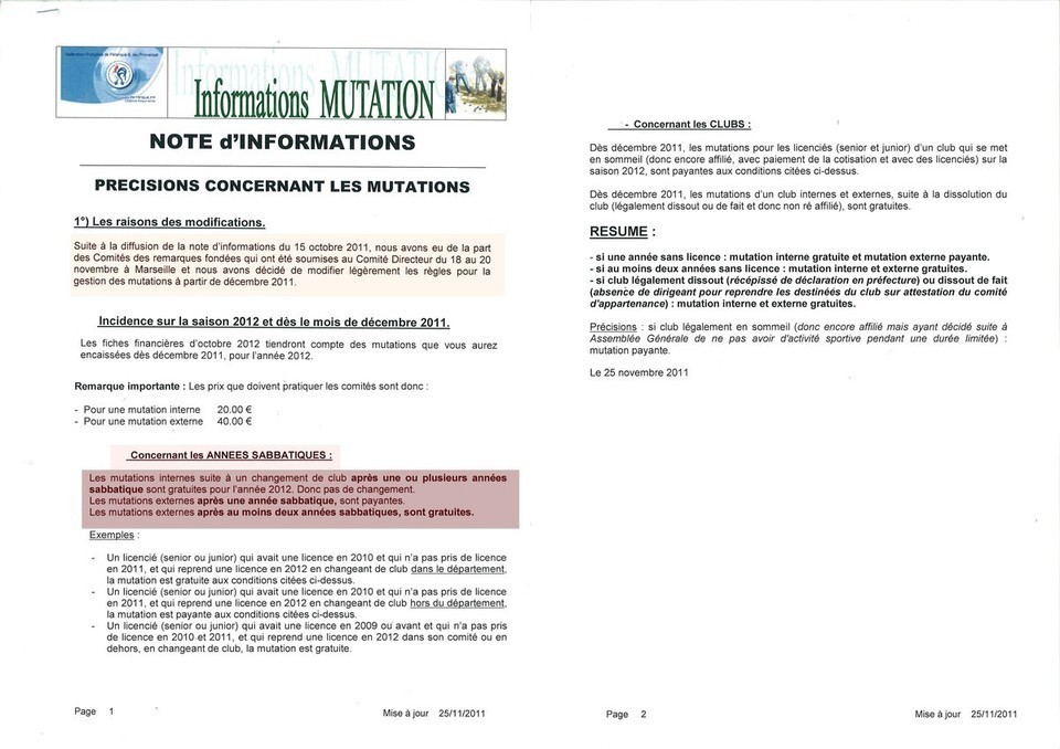 Nouvelle modification de la réglementation sur les mutations pour 2012