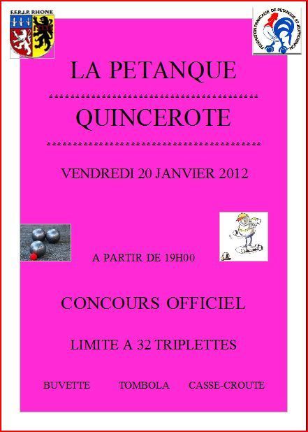 Le club de Quincieux, 1er concours 2012 :le vendredi 20 janvier