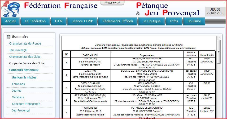 Calendrier Nationaux 2012 Calendrier Nationaux 2012