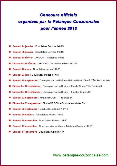 Pétanque Couzonnaise Saison 2012