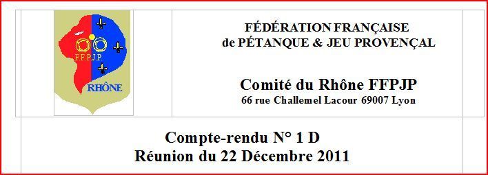 Compte-rendu N° 1 D Réunion du 22 Décembre 2011 Compte-rendu N° 1 D Réunion du 22 Décembre 2011