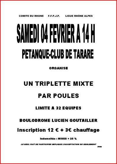 Concours Triplette Mixte à Tarare 4 Février