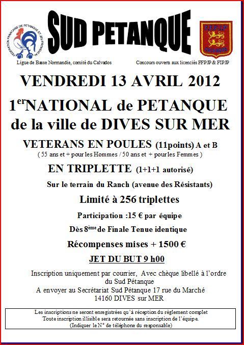 Annonce concours vétérans sud pétanque