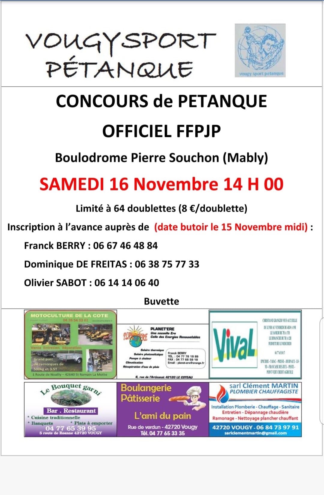 concours de pétanque du 16 novembre 2019 VOUGY SPORT PETANQUE