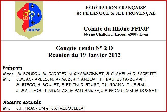 Compte-rendu N° 2 D Réunion du 19 Janvier 2012