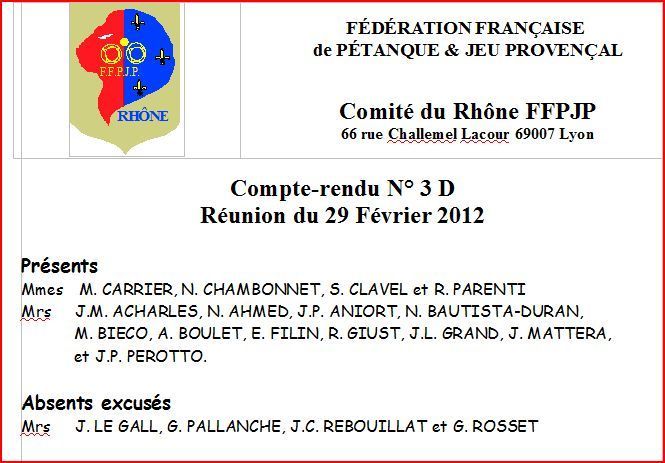 Compte-rendu N° 3 D Réunion du 29 Février 2012 Compte-rendu N° 3 D Réunion du 29 Février 2012