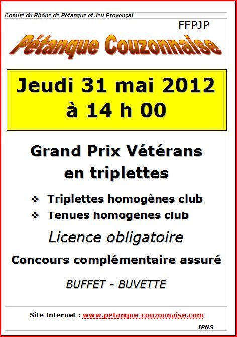 Concours Pétanque Couzonnaise 31 mai 2012