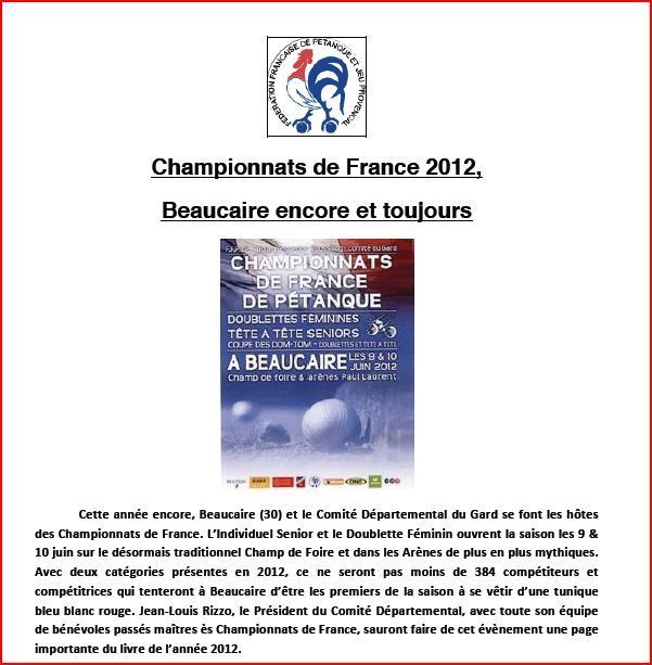 Championnat de France à Beaucaire 8/9/10 juin 2012